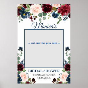Burgundy Navy Blue Blush Bridal Shower Photo Prop Poster
