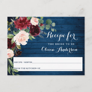 Burgundy Navy Blue Blush Bridal Shower Recipe Card