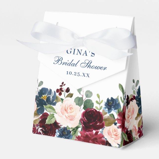 Burgundy Navy Blue Blush Floral Bridal Shower Favour Box (Front Side)
