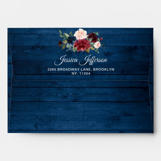 Burgundy Navy Blue Blush Floral for 5x7 card Envelope (Back (Top Flap))