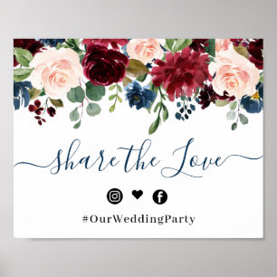Burgundy Navy Blue Blush Share the Love Wedding Poster