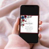 Burgundy Navy Blue Floral Watercolor Script