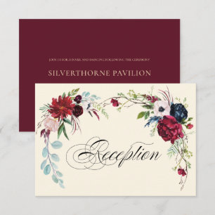 Burgundy Navy Blue Floral Wedding Reception Card