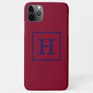 Burgundy Navy Blue Framed Initial Monogram Case-Mate iPhone Case