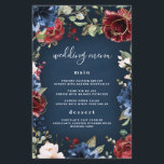 Burgundy Navy Blue Gold Blush Wedding Menu Cards<br><div class="desc">Design features beautiful watercolor floral elements in various shades of red,  burgundy,  blush pink and more with printed gold coloured geometric flower overlays,  greenery. etc. over a navy blue watercolor textured (printed) background.</div>