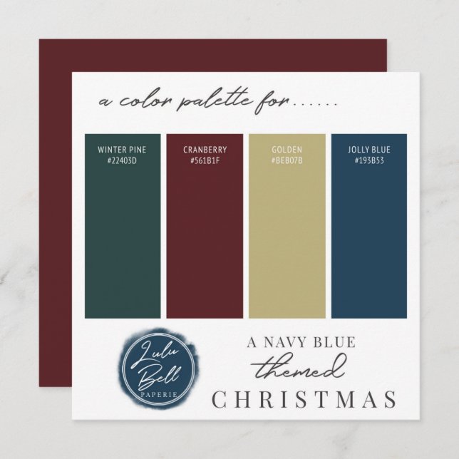 Burgundy Navy Blue Gold & Green Colour Palette Car Invitation (Front/Back)