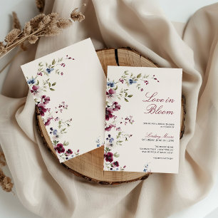 Burgundy Navy Blue Love In Bloom Bridal Shower Invitation