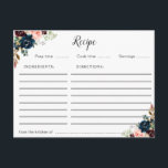 burgundy navy blue & pink blush floral recipe card<br><div class="desc">An lovely watercolor floral design with ivory white flowers. The features of this design can be personalised.</div>