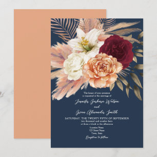 Burgundy Navy Blue Wedding Invitation