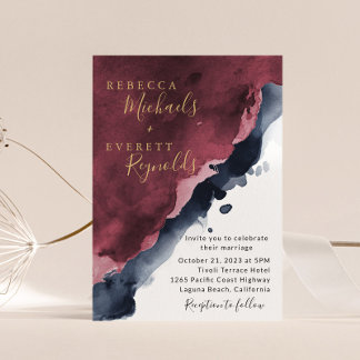 Burgundy & Navy Blue Wedding Invitation