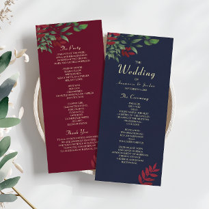 Burgundy Navy Blue Wedding Programme