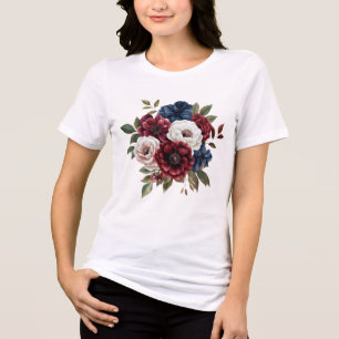 Burgundy Navy Blue White Floral Bouquet Women's Tri-Blend Shirt