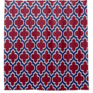 Burgundy Navy Blue White XL Moroccan #4DS Shower Curtain