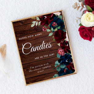 Burgundy & Navy Blue Wood How Many Candies Sign