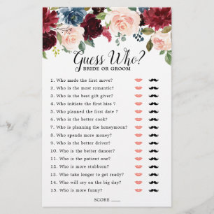 Burgundy Navy Blush Bridal Shower Game Guess Who