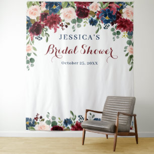 Burgundy Navy Blush Bridal Shower Photo Backdrop Tapestry