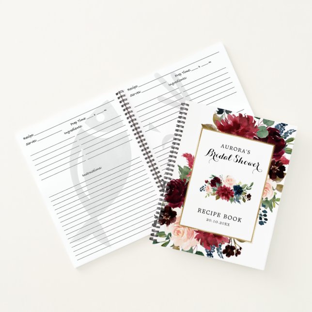 Burgundy Navy Blush Bridal Shower Recipe Book (Inside)