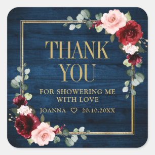 Burgundy Navy Blush Bridal Shower Thank Favour  Sq Square Sticker
