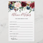 Burgundy Navy Blush Floral Advice & Wishes Cards<br><div class="desc">Burgundy Navy Blush Floral Advice & Wishes Cards.
Personalise with the bride to be's name and date of shower. 
For further customisation,  please click the "customise further" link. If you need help,  contact me please.</div>