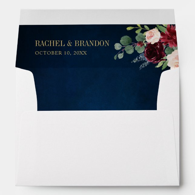 Burgundy Navy Blush Floral Geometric Wedding Envel Envelope (Back (Bottom))