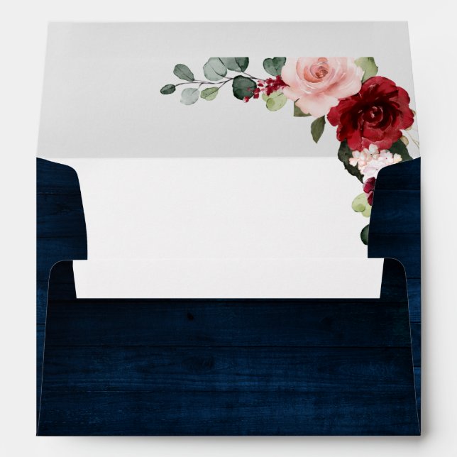 Burgundy Navy Blush Floral Geometric Wedding Envel Envelope (Back (Bottom))