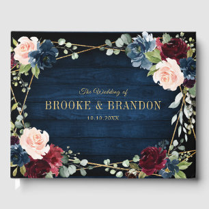 Burgundy Navy Blush Floral Geometric Wedding Guest Book