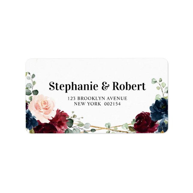 Burgundy Navy Blush Floral Geometric Wedding Label (Front)