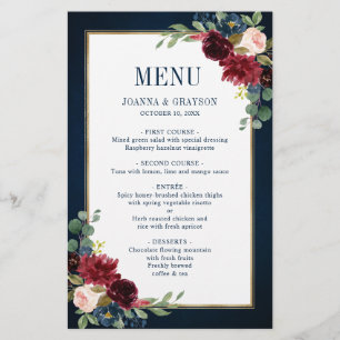 Burgundy Navy Blush Floral Geometric Wedding Menu