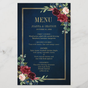 Burgundy Navy Blush Floral Geometric Wedding Menu