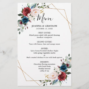 Burgundy Navy Blush Floral Geometric Wedding Menu