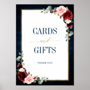 Burgundy Navy Blush Floral Gold Cards and Gifts Po Poster