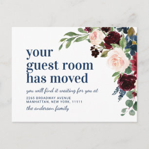 Burgundy Navy Blush Floral Moving Announcement Postcard