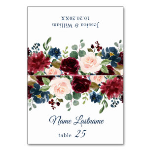 Burgundy Navy Blush Floral Wedding Escort Card