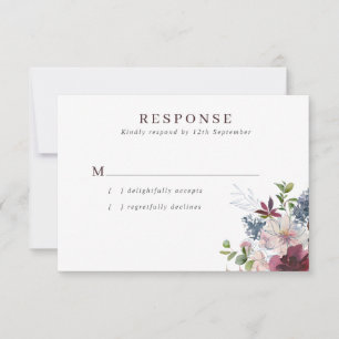 Burgundy Navy & Blush Floral Wedding RSVP Card