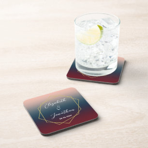 Burgundy Navy Blush Ombre Geometric Wedding Coaster