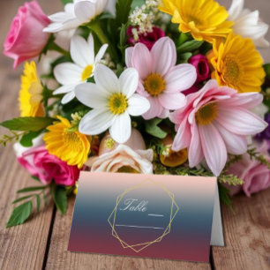 Burgundy Navy Blush Ombre Geometric Wedding Place Card