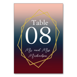 Burgundy Navy Blush Ombre Geometric Wedding Table Number