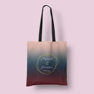 Burgundy Navy Blush Ombre Geometric Wedding Tote Bag
