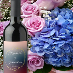 Burgundy Navy Blush Ombre Geometric Wedding Wine Label