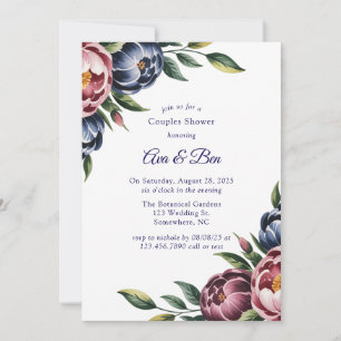 Burgundy Navy Blush Peony Couples Shower Invitation