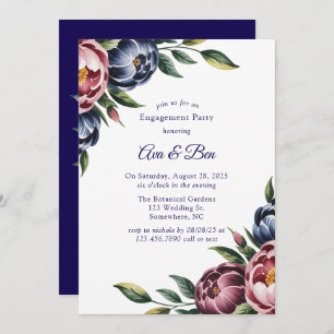 Burgundy Navy Blush Peony Engagement Party Invitation