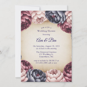 Burgundy Navy Blush Peony Wedding Shower Invitation