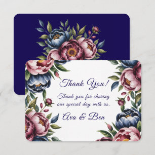 Burgundy Navy Blush Peony Wedding Thank You Card