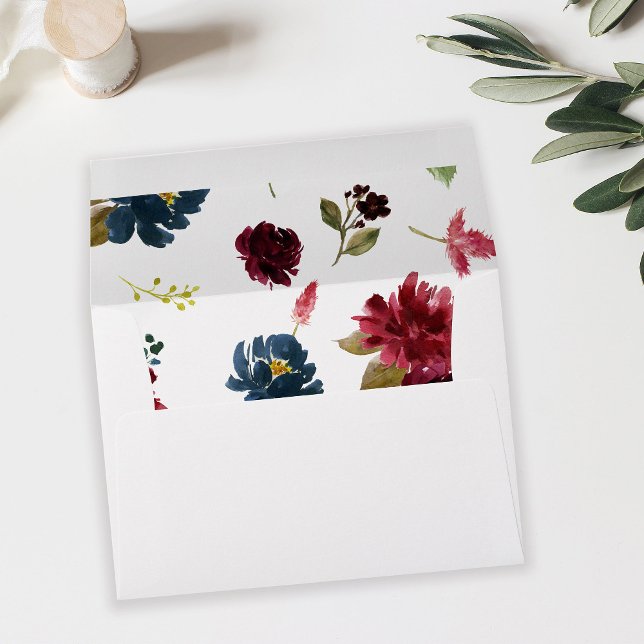 Burgundy & Navy, Blush Pink Floral 3 Envelope (Creator Uploaded)