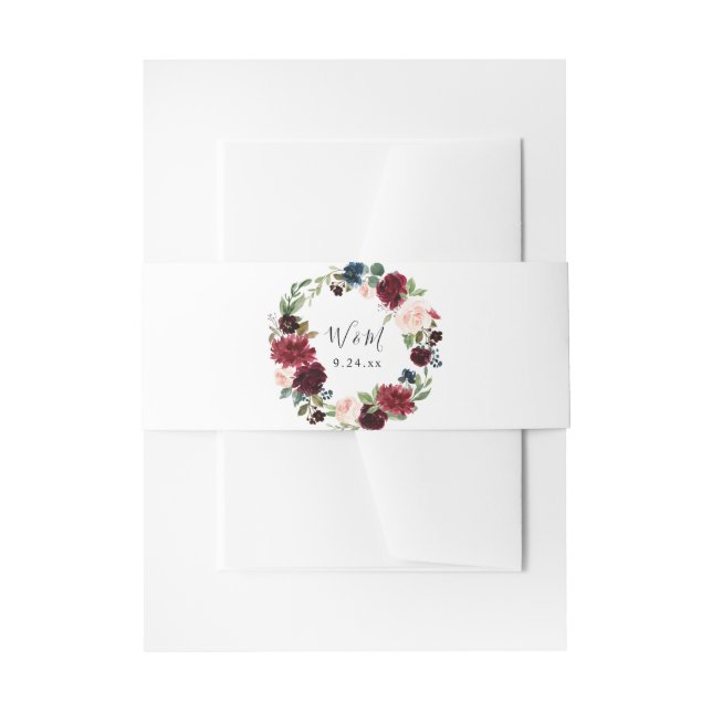 Burgundy & Navy Blush Pink Floral 4 Invitation Bel Belly Band (Front Example)
