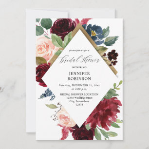 Burgundy, Navy, & Blush Pink Floral Bridal Shower Invitation