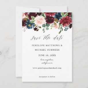 Burgundy, Navy & Blush Pink Floral Save The Date
