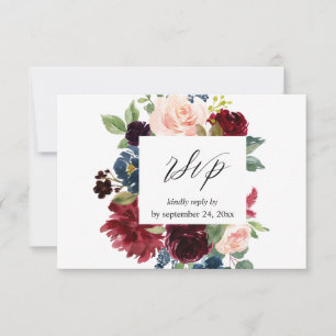 Burgundy & Navy, Blush Pink Floral with Meal RSVP Card