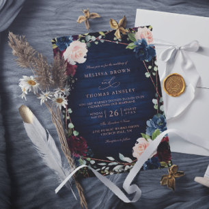 Burgundy Navy Blush Rose Gold Elegant Chic Wedding Invitation