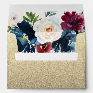 Burgundy Navy Blush Watercolor Flowers Envelope